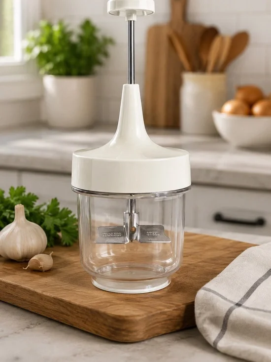 Vintage GEMCO Manual Food Chopper • Stainless Steel Blade • Clear Cup