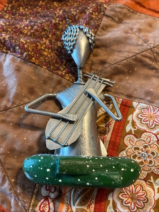 Metal Musician Figurine Decorative Ornament - Green Accents