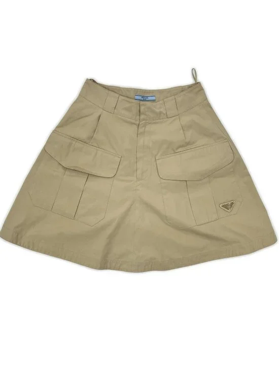 Prada Triangle Logo a Line Cargo Skirt 36