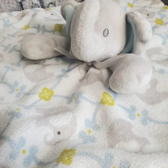 Blankets & Beyond Elephant Lovey Plush Security Baby Blue Grey 14