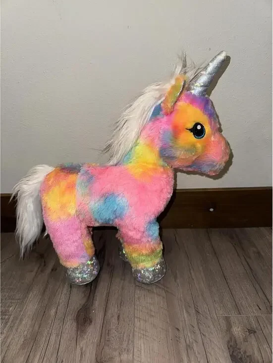 Build a Bear Rainbow Tie‎ Dye Unicorn Holographic Hooves Stuffed Animal Plush