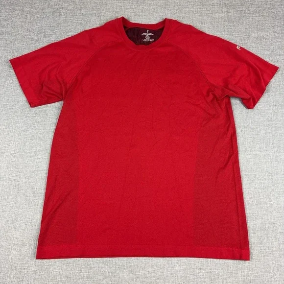 Fabletics Shirt Mens XL Red Short Sleeve Mesh Athletic Performance Logo Tee Top