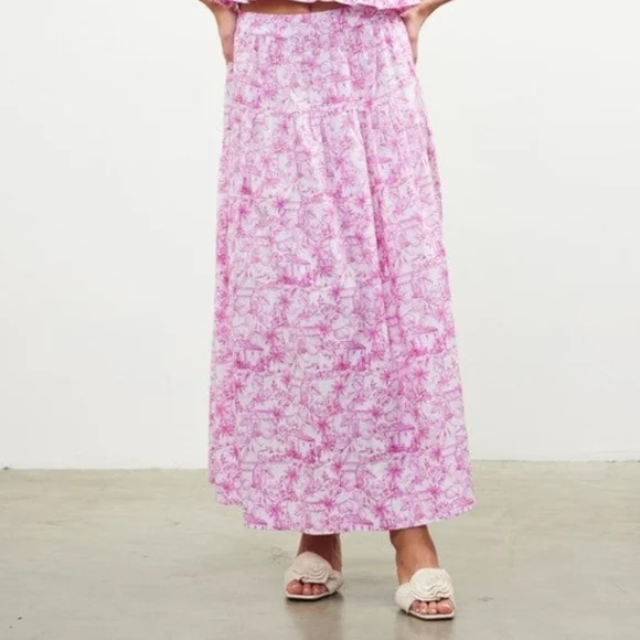 Skies Are Blue Maxi Skirt Large NWT Pink Floral