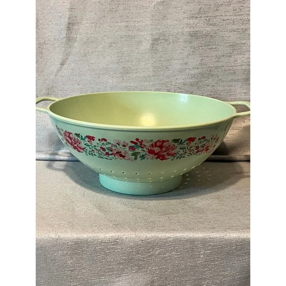 Pioneer Woman Breezy Blossom Melamine Colander Mint Green Floral Strainer 5 QT