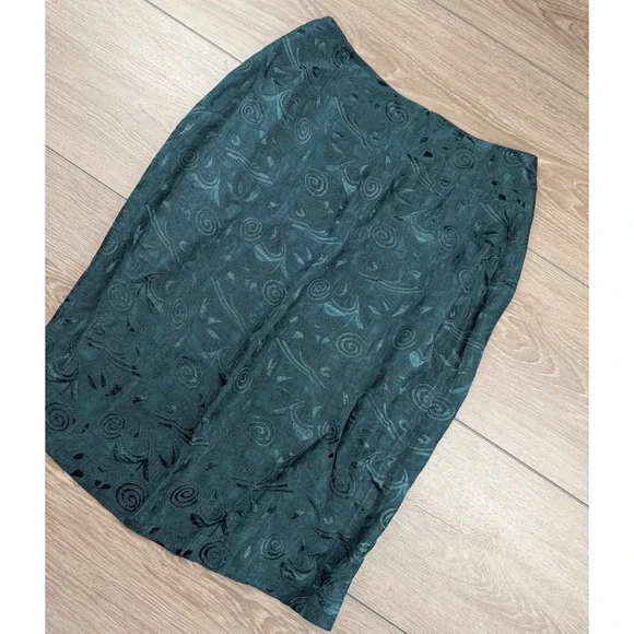 Tere Tereba Womens Pencil Skirt Vintage Jacquard Floral Green 10