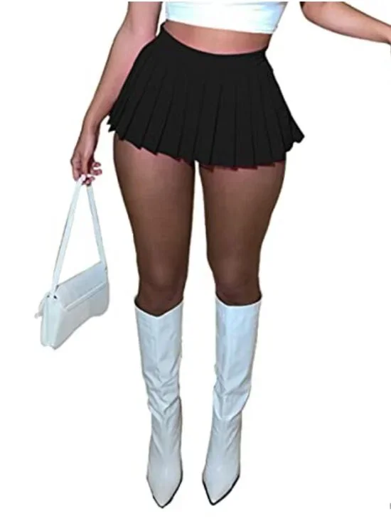 Pleated Mini Skirt High Waist Stretchy A-Line Skater Tennis Club Y2K