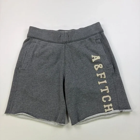 Y2K Abercrombie & Fitch Sweat Shorts Mens XS Gray Embroidered Logo Raw Hem
