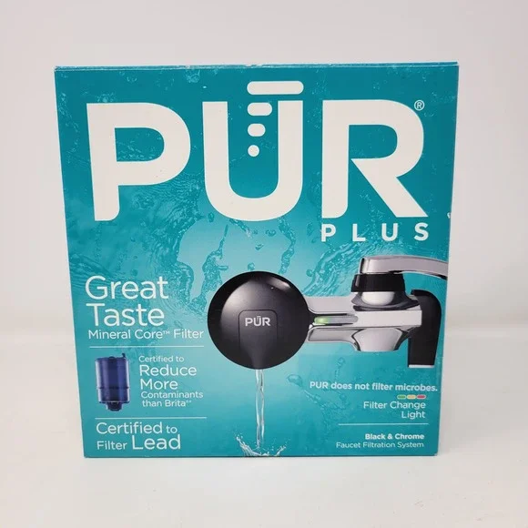 PUR PLUS Black Chrome Faucet Filtration System Mineral‎ Core Filter Easy Install