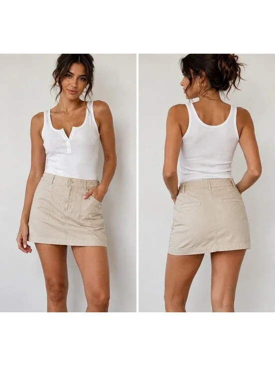 Tommy Bahama Linen Blend Mini Skirt Women’s 6 Beige Khaki Utility Coastal Resort