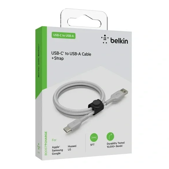Belkin BoostCharge Braided USB-A to USB-C Cable 5ft Lightning Charging Cable NWT