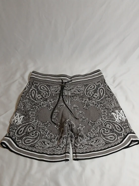 AMIRI Gray And White Bandana Print Knit Athletic Shorts