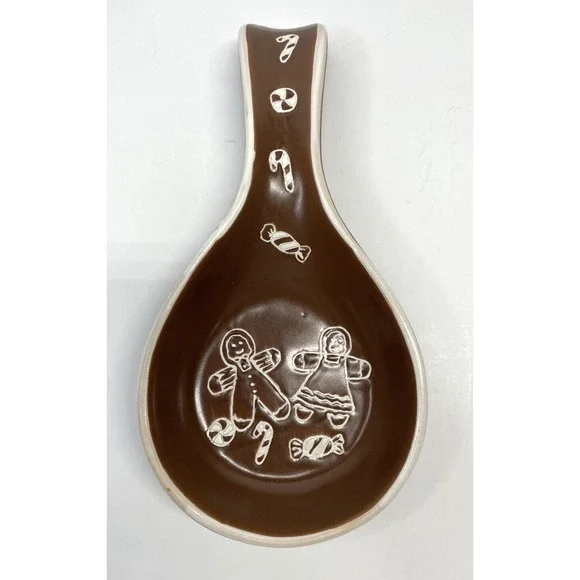 Gingerbread Man Christmas Candy Holiday Porcelain Spoon Rest Ladle 9
