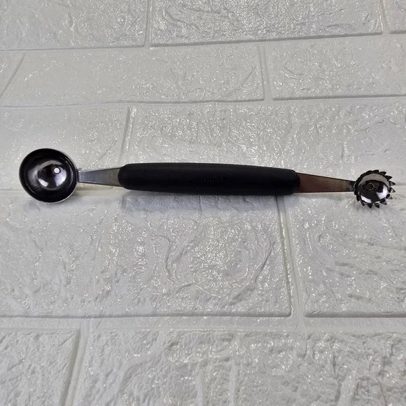 Chefmate Dual Sided Melon Baller Fruit Scooper Tool Black Silver Stainless Steel