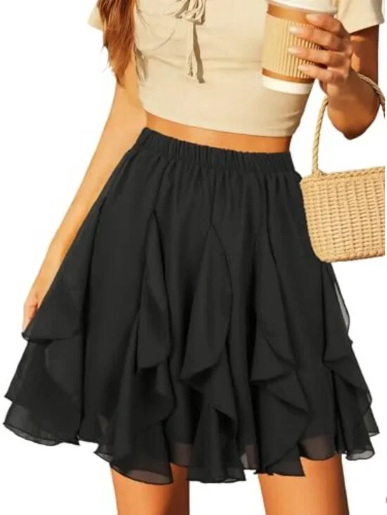 Chiffon Ruffle High Waist Flowy A-Line Mini Skirt Vacation Club