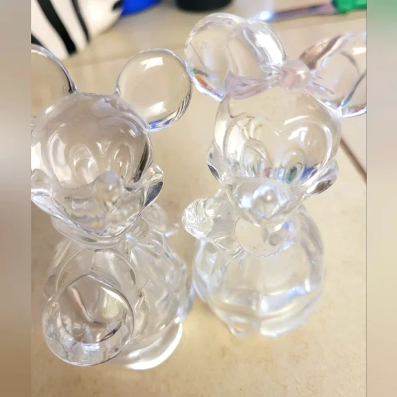 Disney Lenox Mickey Minnie Mouse Christmas Salt Pepper Crystal Glass Shakers