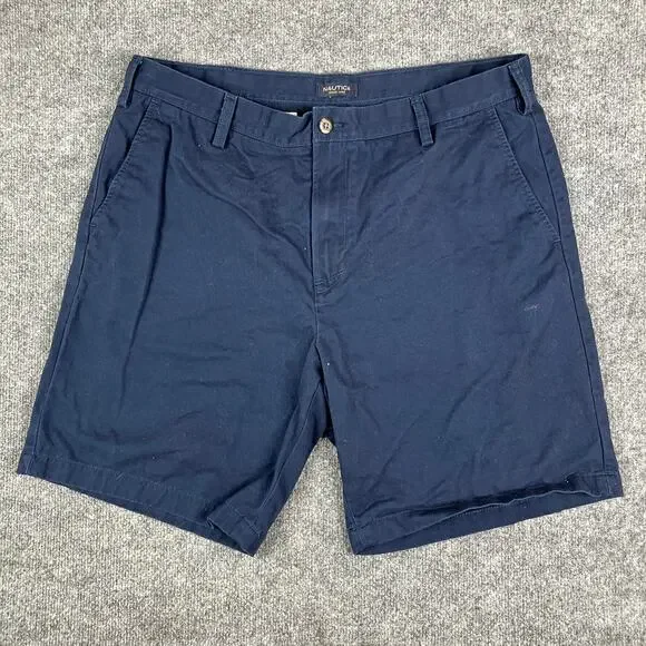 Nautica Shorts Mens Size 38 Navy Blue Flat Front Casual Chino Classic Fit‎