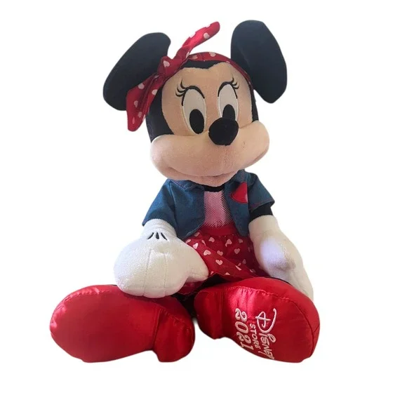 Disney Store 2021 Minnie Mouse Plush‎ Valentine Heart Denim Jacket Red 16