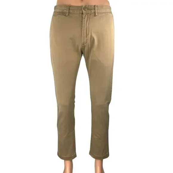 J.Crew Men's Tan Khaki Tapered Leg Mid Rise Stretch Trousers Dress Pants Size 30