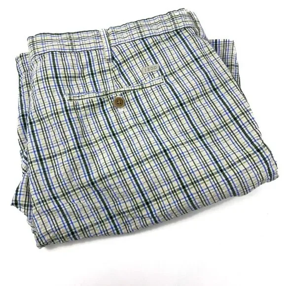 IZOD Mens Golf Shorts Blue Green Yellow Check Bermuda Pockets Size‎ 40
