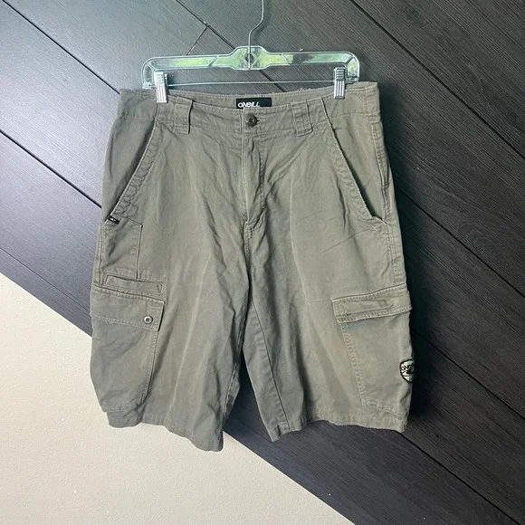 Streetwear Grunge Skater Surf‎ Y2K O'NEIL Cargo Shorts Logo Embroidery 31 Green