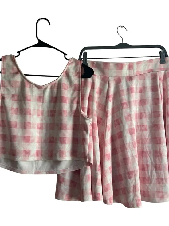 torrid Size 1X Pink & White Gingham Skater Skirt with Matching Crop Top