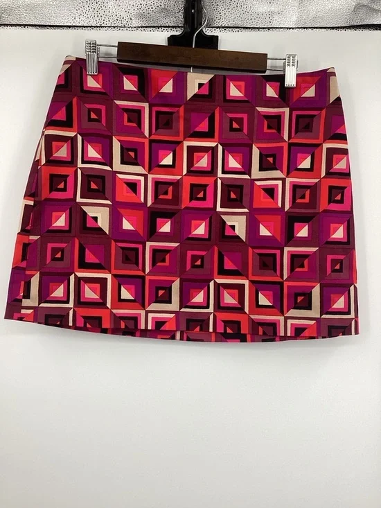 Trina Turk Geo-Block Mini Skirt in Pink, Red & Cream