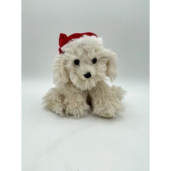 Dan Dee Collectors Choice Plush‎ Shaggy Beige/Tan Maltese Dog w/ Christmas Hat