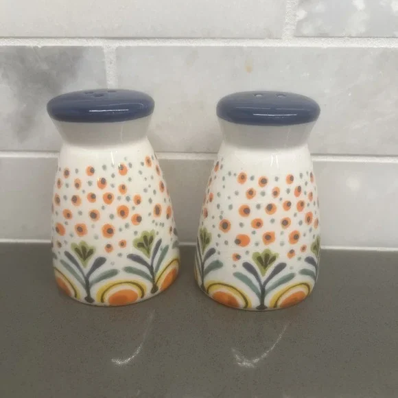 Retro Rainbow Salt Pepper Shakers Pottery Floral  MCM Vintage