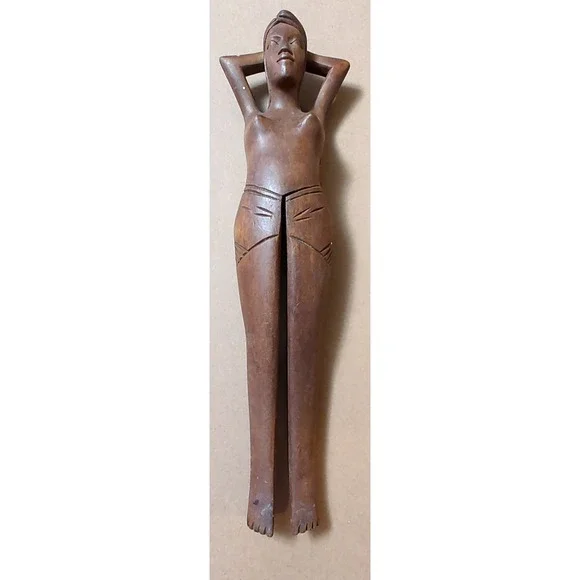 Vintage Wooden Nude Lady Nut Cracker Risqué Hand Carved Mid Century Modern 14