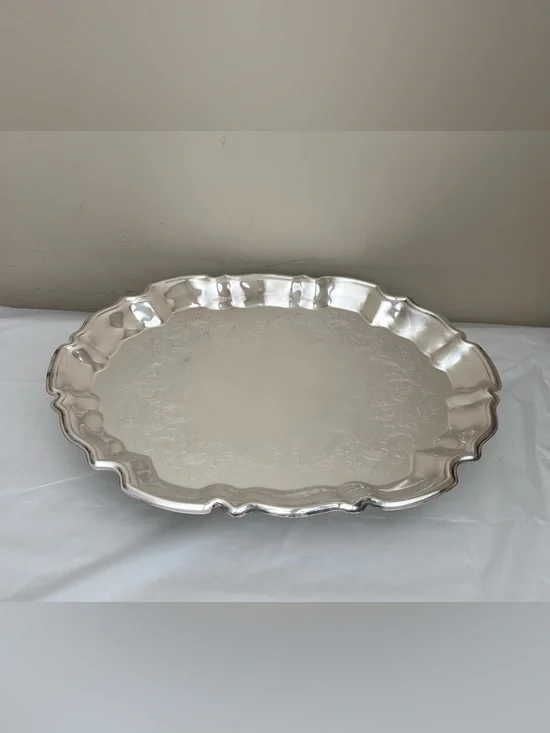 Leonard EP Silver Plated Serving Tray Italy Embossed Ornate Footed  14.38x11.38”