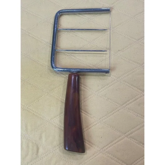 Vintage Wire Cheese Slicer with Faux Tortoiseshell Brown Resin Handle Chrome