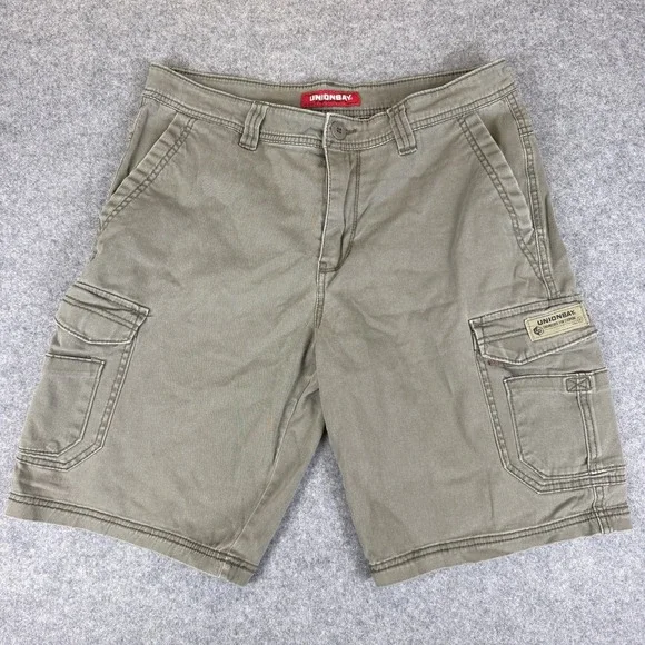 UNIONBAY Men's Cargo Shorts Size 34 Olive Green Stretch Cotton Twill Hiking Camp
