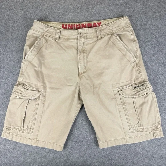 UNIONBAY Men's Cargo Shorts Size 34 Khaki Tan Cordova Cotton Twill Casual Hiking