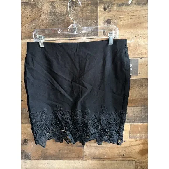 NWT IZ Byer Black Lace Hem Skirt XL