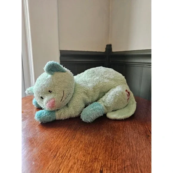 Vintage Baby TY Pillow Pals Kittybaby Green mint Plush Cat‎ Rattle 2001 Plush