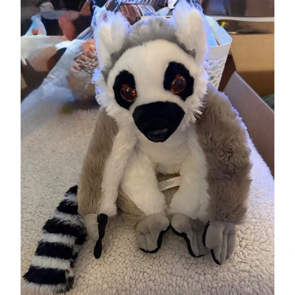 Wild Republic Lemur Plush Kids Small Grey Excellent Ring-Tailed Striped Tail Toy