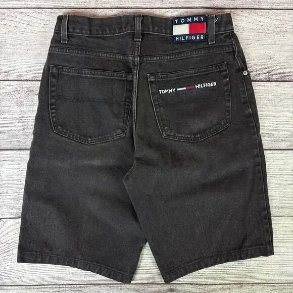 Vintage 1990s Tommy Hilfiger Black Denim Jean Shorts