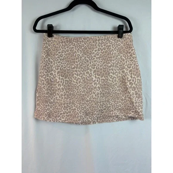 Leopard Print Mini Skirt Taupe Cream Pink Zipper‎ Back Casual Style Women's 14