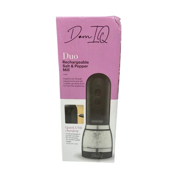 DomIQ‎ Duo Rechargeable Salt and Pepper Mill Electric 2-in-1 Grinder USB Black