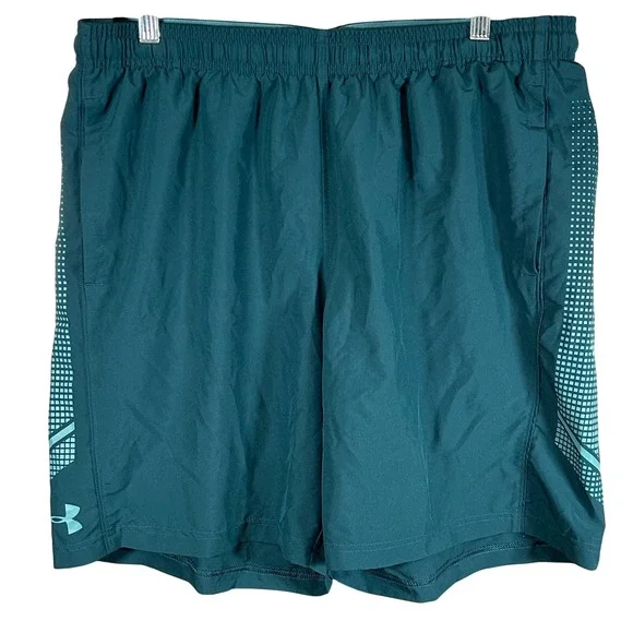 Under Armour HeatGear Mens XL Teal Green Graphic Loose Fit Athletic Shorts