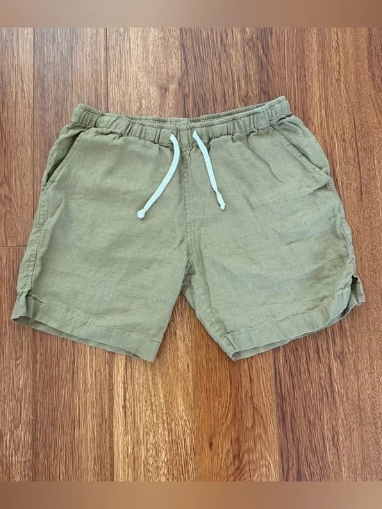 Alex Crane Bo Mens XS Linen Shorts Sand Beige Tan Elastic Drawstring