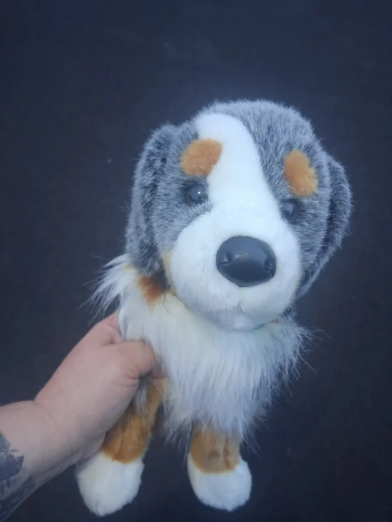 Plush Tri-Color Dog Toy - Soft Grey, White & Brown