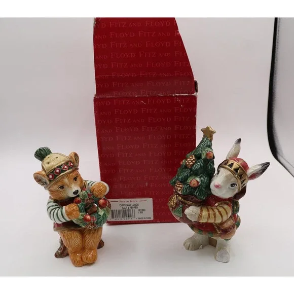 Vintage Fitz & Floyd Christmas Lodge S/P Shakers Original Box *See Description*