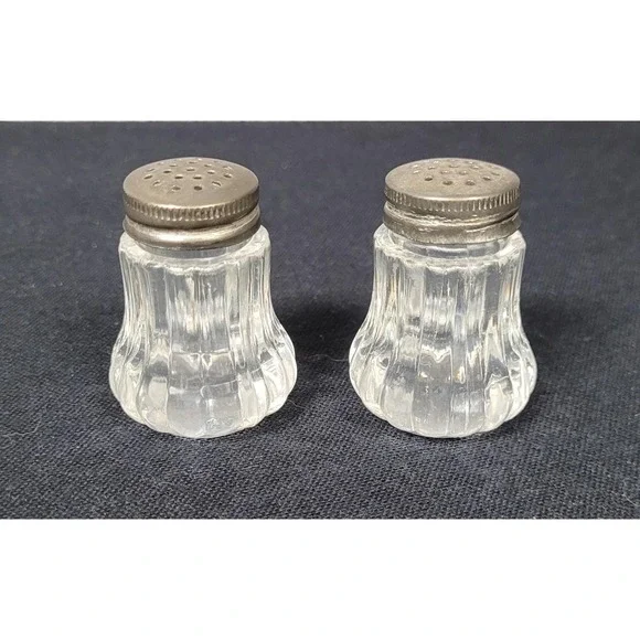Small Mini Clear Ribbed Lucite Salt and Pepper Shakers Vintage 1960s