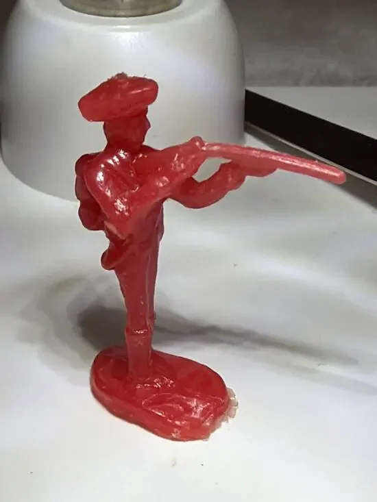 Vintage Red Plastic Colonial Toy Soldier Musket Figure Hong Kong 2.5