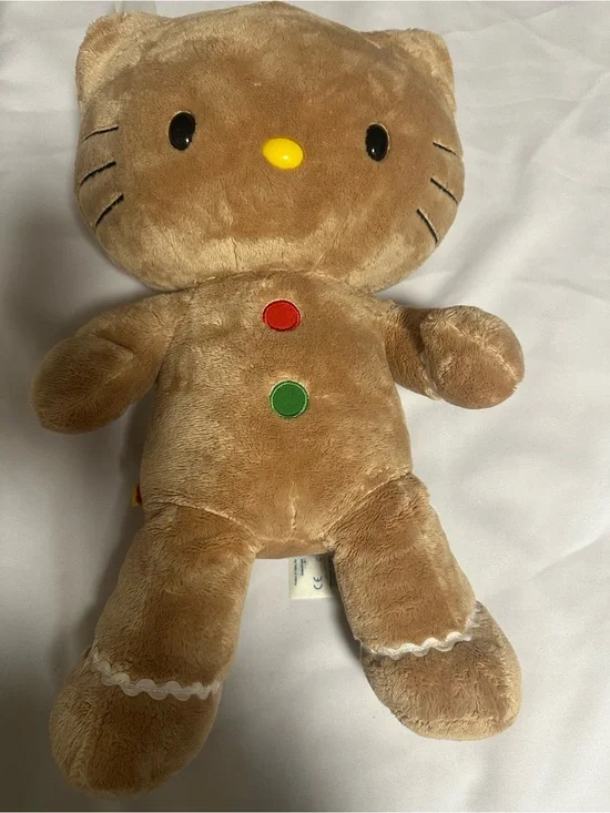 Build-A-Bear 2012 Brown Gingerbread hello kitty Cat Plush with Colorful Buttons