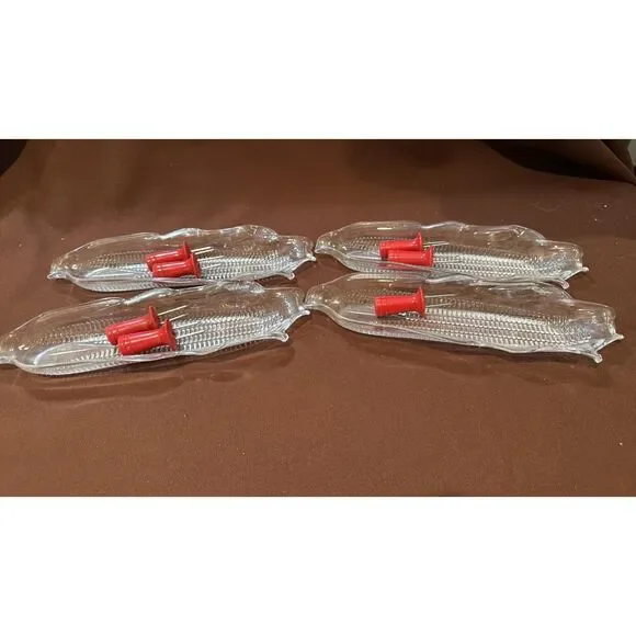 Corn on the cob Dish Holders plates clear plastic set of 4 and 3 corn holders