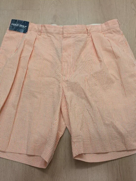 Ralph Lauren Polo Golf Pink White Striped Seersucker Chino Shorts Mens 38 NWT
