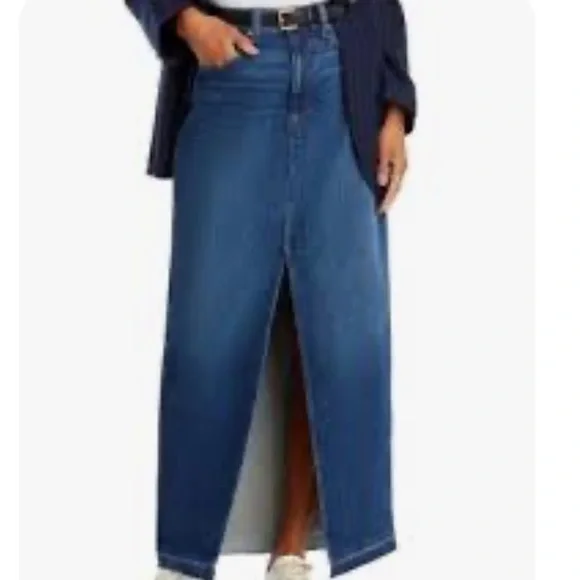NWT Revolve PAIGE skirt Dark Blue long  Denim Button & zip Detail deep split 30