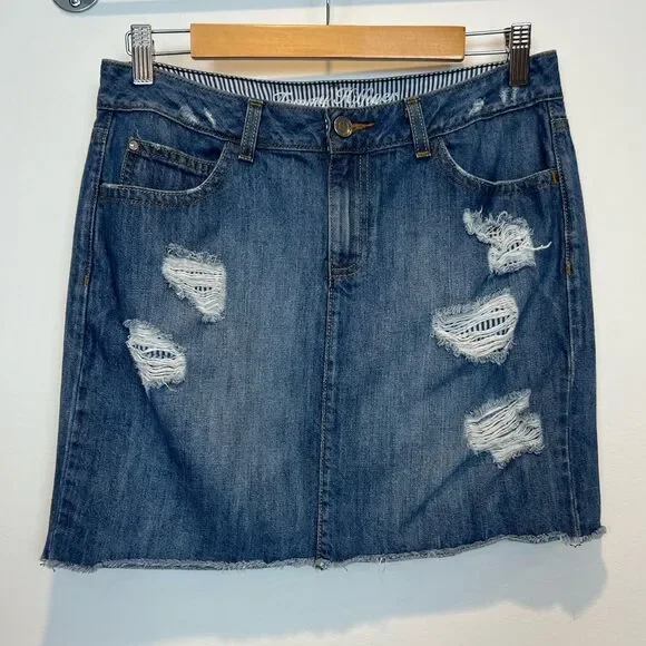Tommy Hilfiger Distressed Denim Mini Skirt coastal SZ 6